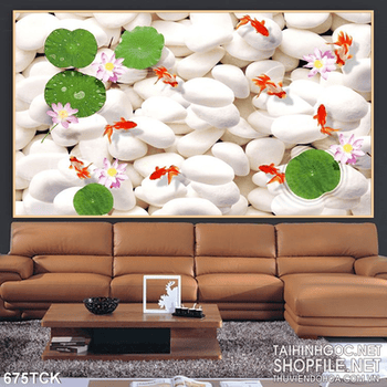 Tranh cá vàng  và sỏi trắng đẹp