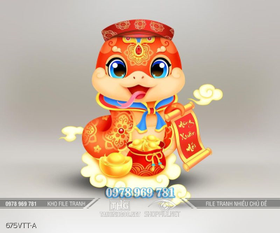 File tranh rắn nhỏ cầm câu đối đỏ chào xuân mới