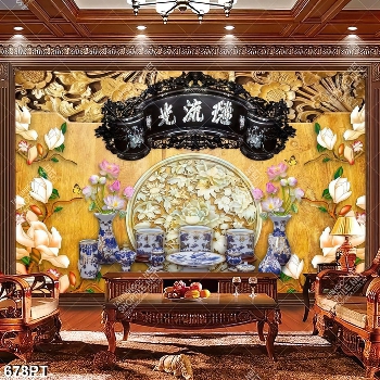 Tranh 3d hoa sen và thư pháp ốp tường phòng thờ Tranh 3d hoa sen và thư pháp ốp tường phòng thờ