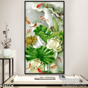 Tranh cá chép 3d giả ngọc đẹp in uv