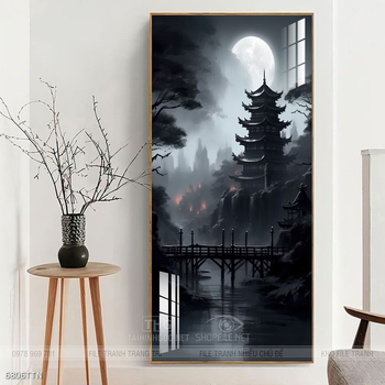 Tranh phon thủy sông, núi và mặt trời