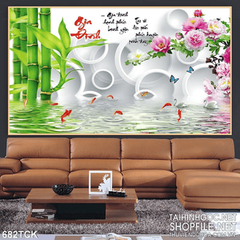 Tranh cá chép gia đình wall psd