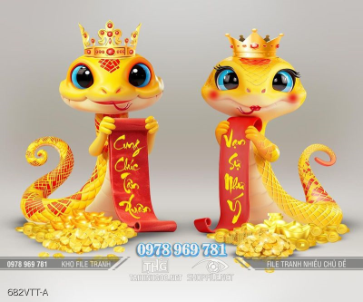 File tranh cặp rắn vàng cầm câu đối đỏ