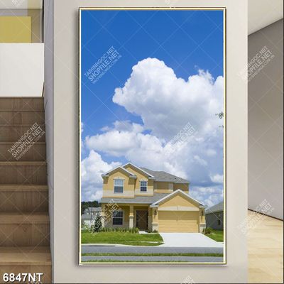 Tranh ngôi nhà dưới bầu trời xanh