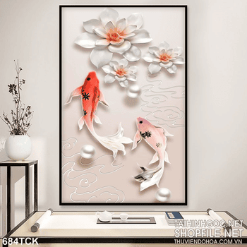 Tranh bông hoa sen giả ngọc màu trắng
