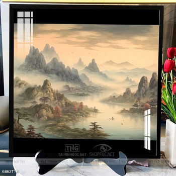 Tranh phon thủy sông, núi và mặt trời