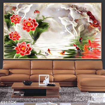 Tranh cá chép giả ngọc dưới nước wall 3d