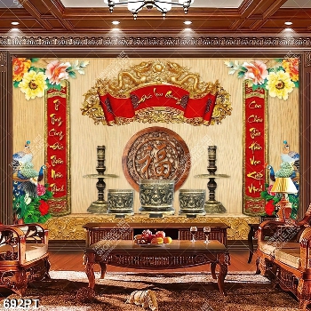 Tranh điêu khắc gỗ và thư pháp trang trí phòng thờ