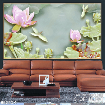 Tranh 3d hoa sen giả ngọc
