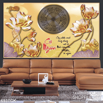 Tranh cội nguồn hoa sen trống đồng việt nam