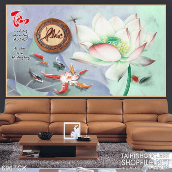 Tranh cá chép chữ tâm chữ phúc 3d