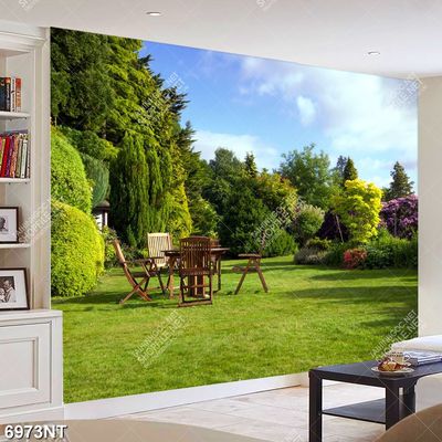 Tranh khu vườn nhiều cây xanh