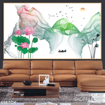 Tranh sơn dầu hoa sen 3d in uv file chất lượng cao