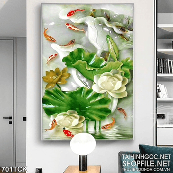 Tranh cá chép và hoa sen giả ngọc wall