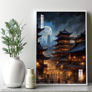 Tranh phon thủy sông, núi và mặt trời