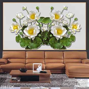 Tranh hoa sen trắng giả ngọc wall