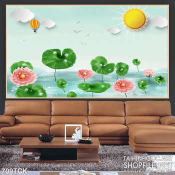 Tranh mặt trời và hoa sen