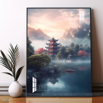 Tranh phon thủy sông, núi và mặt trời