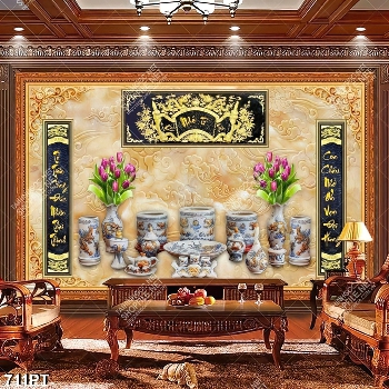 Tranh giả ngọc dán tường phòng thờ in kính