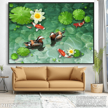 Tranh vịt trời và hồ ao sen 3d