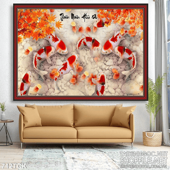 Tranh sơn dầu cá chép quần tự màu thù wall