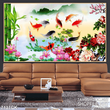 Tranh decor wall phong phú cá chép
