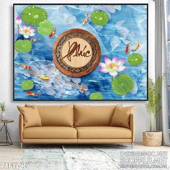 Tranh chữ phúc và cá chép hoa sen