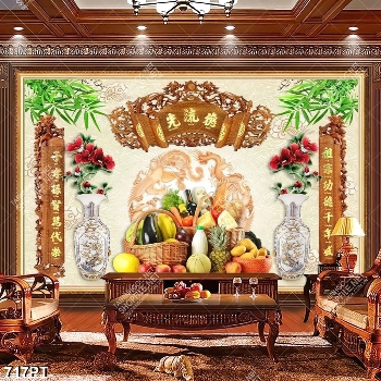 Tranh 3d rồng phượng và hoa gắn tường phòng thờ