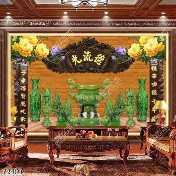 Tranh dán tường 3d trang trí bàn thờ gia tiên chất lượng cao