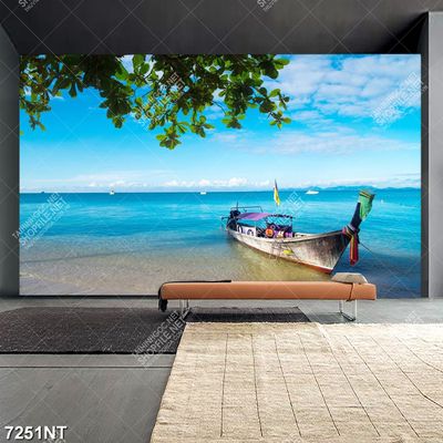 Tranh con thuyền nhỏ trên biển