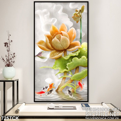 Tranh hoa sen giả ngọc khổ dọc wall