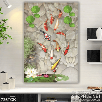 Tranh in uv đàn cá chép khổ dọc