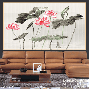 Tranh wall vẽ tay nghệ thuật hoa sen