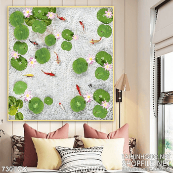 Tranh kính 3d hoa sen cá chép