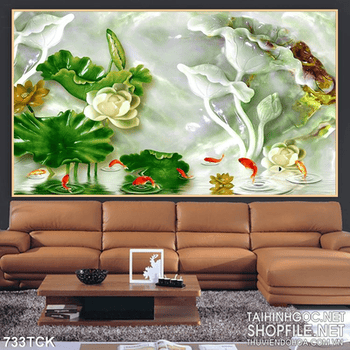 Tranh wall giải ngọc 3d hoa sen