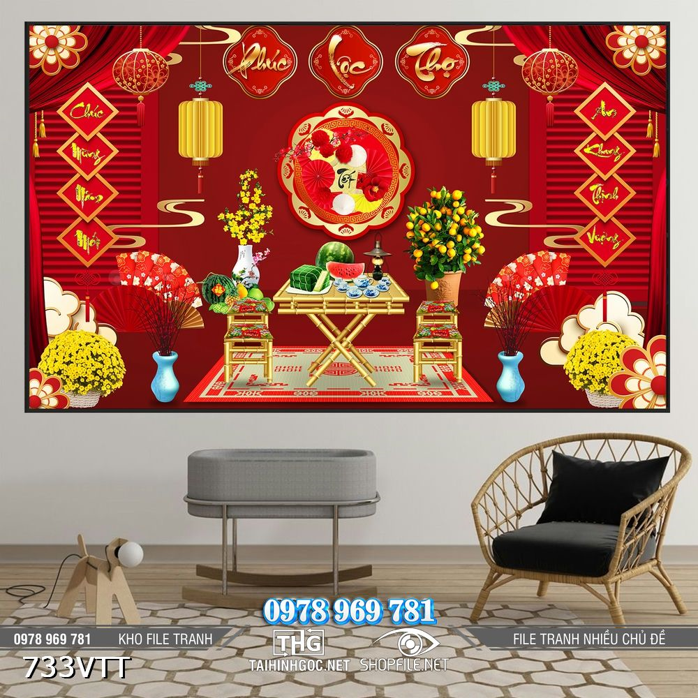 File tranh PSD phông nền treo tường Tết 733VTT File tranh PSD phông nền treo tường Tết 733VTT