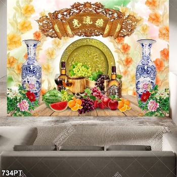 Tranh mâm hoa quả trang trí bàn thờ in uv