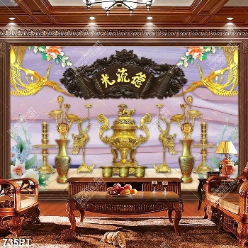 Tranh dán tường phòng thờ chim hạc vàng đẹp nhất