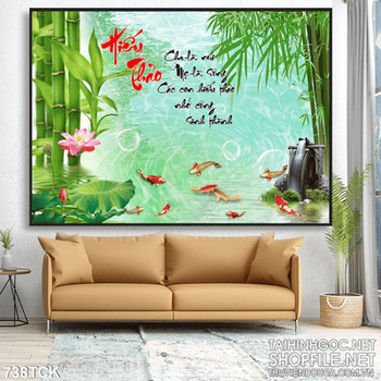 Tranh 3d hiếu thảo cá chép cây tre