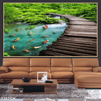 Tranh cây cầu và cá chép uv