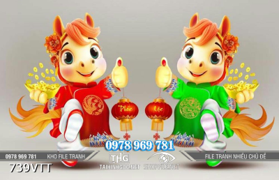 File tranh cặp ngựa cầm đèn lồng đỏ 739VTT File tranh cặp ngựa cầm đèn lồng đỏ 739VTT