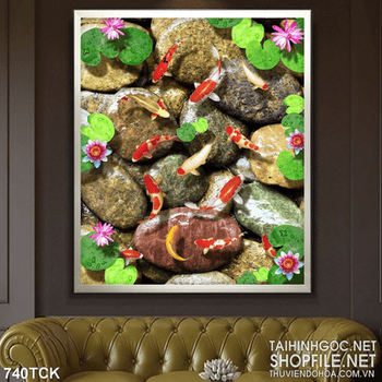 Tranh sỏi nâu và đàn các chép tươi mát