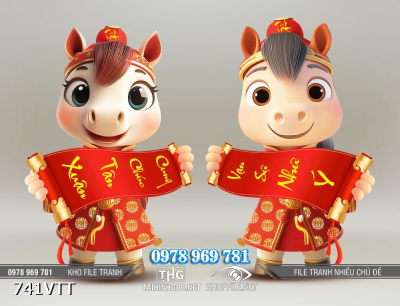 File tranh cặp ngựa Chipi cầm câu đối đỏ 741VTT File tranh cặp ngựa Chipi cầm câu đối đỏ 741VTT