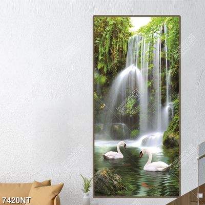 Tranh thiên nga và thác nước đẹp 7420NT
