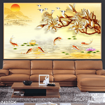 Tranh 3d nghệ thuật cá chép in uv