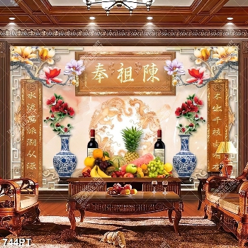 Tranh bàn thờ mâm hoa quả vs rồng phượng chất lượng cao