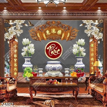 Tranh hoa sen trắng và thư pháp trang trí bàn thờ tổ Tranh hoa sen trắng và thư pháp trang trí bàn thờ tổ