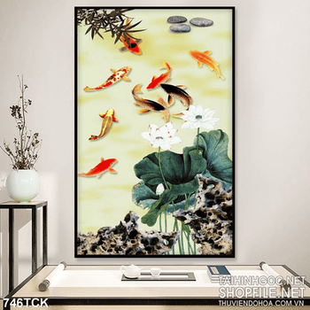 Tranh vẽ khổ dọc 3d cá chép