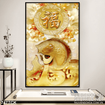 Tranh 3d cá chép giả ngọc phong thủy