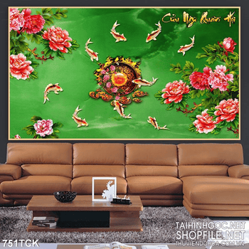 Tranh viên ngọc quý và cá chép decor wall